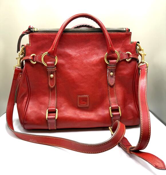 Dooney & Bourke Handbags - Dooney & Bourke Florentine satchel red Italian leather brushed brass hardware